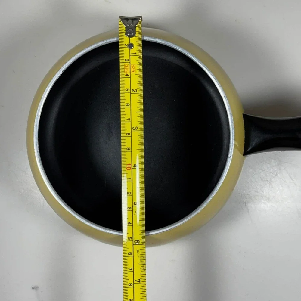 Sauce Pan Pot Yellow‎ Enamel with Black Lid MCM Vintage